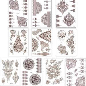 10 Pcs Henna Tattoo Kit Temporary Tattoo Adul Stickers Lace Pattern Fake Tattoos Henna Sticker for Women Girls DIY on Body Face Arms Legs