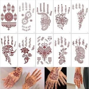 10 Sheets Brown Henna Tattoo Kit, Waterproof Henna Tattoo Stickers for Women Wedding Party Henna Tattoos (Henna Tattoo) 620