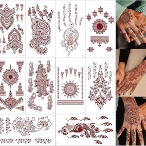 10 Sheets Henna Tattoo Kit, Henna Tattoo Stickers for Women Wedding Party Henna Stickers (Henna Tattoos) 538