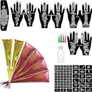 11 Sheets total 84 Tattoo Patterns, 6 Pcs 3 Color (Brown Black Maroon) Temporary Tattoo Kit, Tattoo Stencils Kit