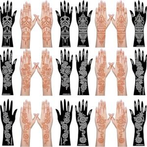 12 Sheets Henna Stencils Henna Tattoo Stencil Kit for Henna Tattoo Hand Forearm Glitter Airbrush DIY Tattooing Template, Indian Temporary Tattoo Stickers Mehndi Stencils for...