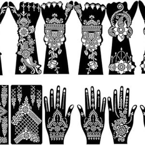 12 Sheets Large Henna Tattoo Stencils Kit,Reusable Self Adhesive Tattoo Template For Women Girls Hand Body Paint Indian Arabian Tattoo Stickers