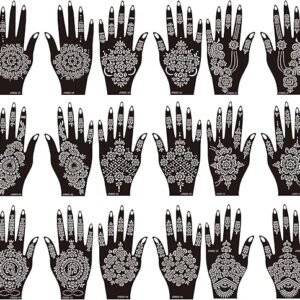 18 Sheets Henna Stencils Henna Tattoo Stencil Kit, for Hands - Indian and Arabian Temporary Tattoo Templates for Hand and Body Art