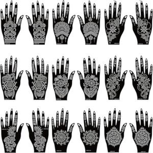 18 Sheets Henna Stencils Henna Tattoo Stencil Kit, Hand Henna Temporary Tattoo Stencils for Women and Girls Arabian Realistic Tattoo Stickers