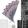 6 Pack Natrual Temporary Tattoos Kit, with 65 Pcs Tattoo Stencils, 1 Bottel 4 Nozzles, 30g per Pack