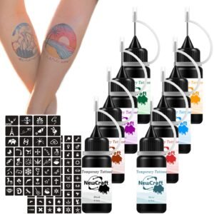 8 Colors Black, Red, Green, Brown, Purple, Navy, Orange and Blue, Makeup Inks, Freckles Gel for Art Markers, 102 Patterns Fake Tattoos stencils DIY for Men Women