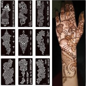 9 Sheet Henna Stencils Temporary Tattoo Stencils,Henna tattoo kit Reusable henna Tattoo Sticker Indian Temporary Tattoo Stickers Self Adhesive Tattoo Templates