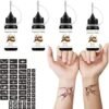 Brown Temporary Tattoo Kit, 4 Bottles Temporary Tattoo Ink with 84 Adhesive Tattoo Stencils, Body Tattoo Markers DIY Tattoos Temp for Men Women