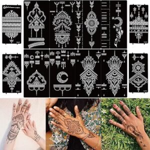 DIVAWOO 12 Sheet Henna Tattoo Stencils, Hand Temporary Tattoo Stickers, Indian Arabian Self Adhesive Tattoo Templates