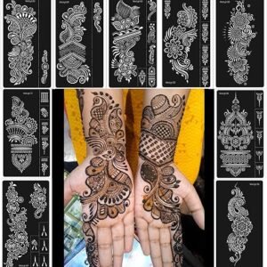 Henna Stencils 9 Sheet Henna Tattoo Kit, Reusable Henna Stickers for Hand Forearm Indian Arabian Self Adhesive Tattoo Templates