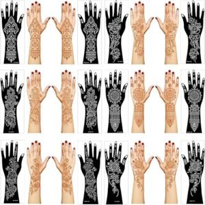 Henna Tattoo Stencil Kit,12 Sheets Stickers for Henna Tattoo Hand Forearm Glitter Airbrush DIY Tattooing Template, Large Indian Temporary Tattoo Stickers