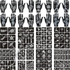 Henna Tattoo Stencils 138 PCS, 24 Sheets Airbrush Tattoo Templates,Reusable Tattoo Stencils Kit for Women Teens Girls,DIY Tattoo Stencils,Body Art Stencils