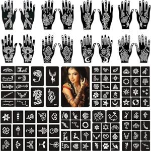 Henna Tattoo Stencils 24 Sheets,Black Tattoo Templates,Reusable Henna Tattoo Kit for Women Teens Kids,DIY Tattoo Stencils,Body Art Stencils