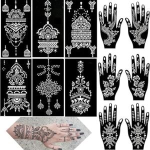 Henna Tattoo Stencils kit, 12 Sheets Temporary Tattoo Stickers for Women Girls Indian Arabian Reusable Hand Tattoo Templates