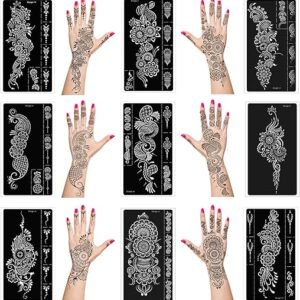 Henna Tattoo Stencils kit,Temporary Tattoos Stencils Reusable Henna Tattoo kit for Hand Forearm Airbrush Tattooing Template, Indian Temporary Tattoo Stickers