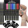 Jim&Gloria Skin Markers Temporary Tattoo Pen 10 Colors With Gold and Silver, Fake Body Paint Tattoos Brush Face Painting Kit Teen Girl Gifts Trendy Stuff Adults & Kids Birthday...