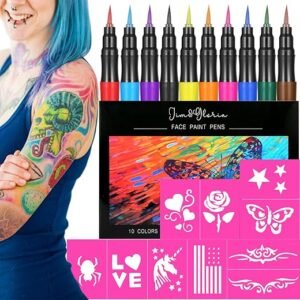 Jim&Gloria Temporary Tattoo Markers for Skin Fake Tattoo Pens Washable Face Paint Body Painting Kit Stencils Art Gift for Girls Boys Adults Teen Trendy Stuff, Trending Gifts For...