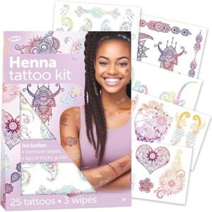 Savvi - 25 Henna Temporary Tattoos: Skin-Safe Ink, Box Set Includes Tattoo Remover Wipes, Great for Parties or Everyday Wear, Gifts for Boys and Girls Ages 4-12+ [5 sheets, 25...