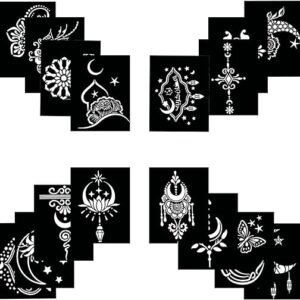 Tattoo Stencils for Kids Adults, 16 Sheets Henna Tattoo Stencil Kit, Mehndi Stencils for Hands, Henna Tattoo Stencils for Real Tattoos, Henna Stencils for Halloween Ramadan Moon...