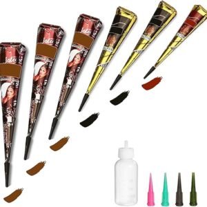 Temporary Tattoos Kit, 6Pcs Semi Permanent Tattoo Paste Cones, India Body DIY Art Painting for Women Men Kids, Summer Trend hand Plaste with 3 Colors(1Pc Bottle,4Pcs...