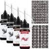 Temporary Tattoos Kit, Permanent Tattoo, 4 Pcs with Three Colors, DIY Tattoos, Full Kit 103 Pcs Adhesive Stencil for Women Kids Men Body Markers - 4 Bottles (Black*2/Red/Brown)