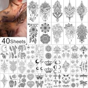 Yazhiji 40 SheetsTemporary Tattoo for Women and Girls Sexy Tat Included 10 Sheets Extra Larger and 30 Sheets Tiny Fake Tattoo Stickers for Kids